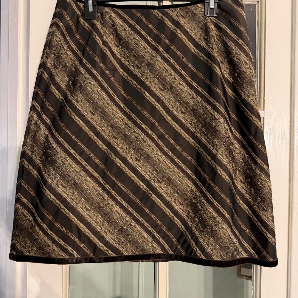 J. Jill Brown and Gold Diagonal Stripe A-Line Skirt